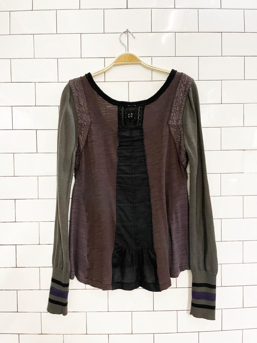 free people crochet trim long knit sleeve thermal - good market thrift store