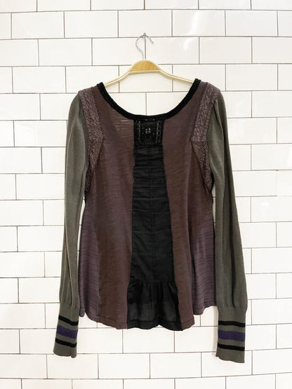 free people crochet trim long knit sleeve thermal - good market thrift store