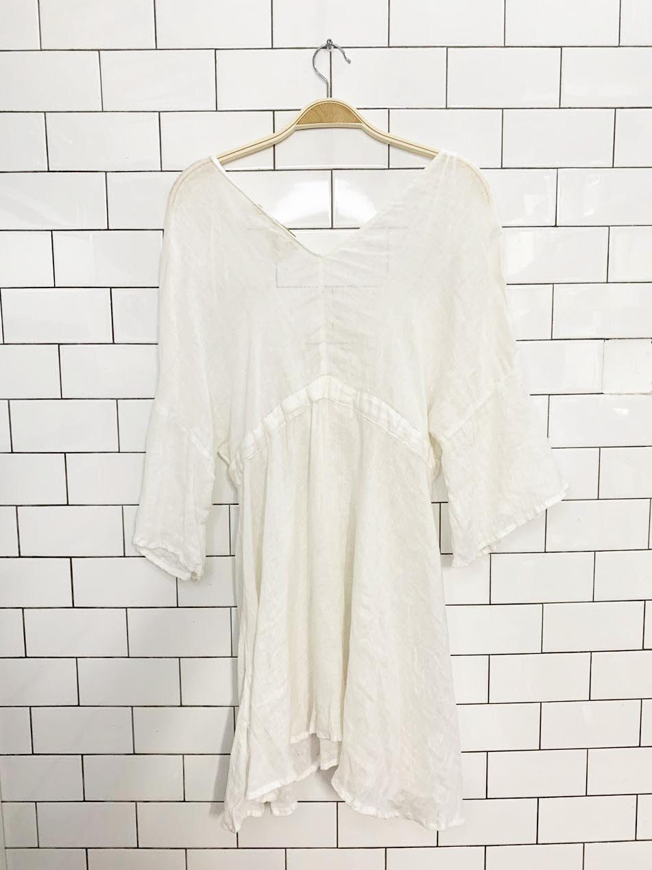 cynthia rowley 100% linen flutter sleeve cover up dress