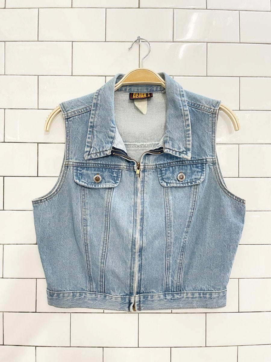vintage 90s faded glory zip denim vest top - good market thrift store
