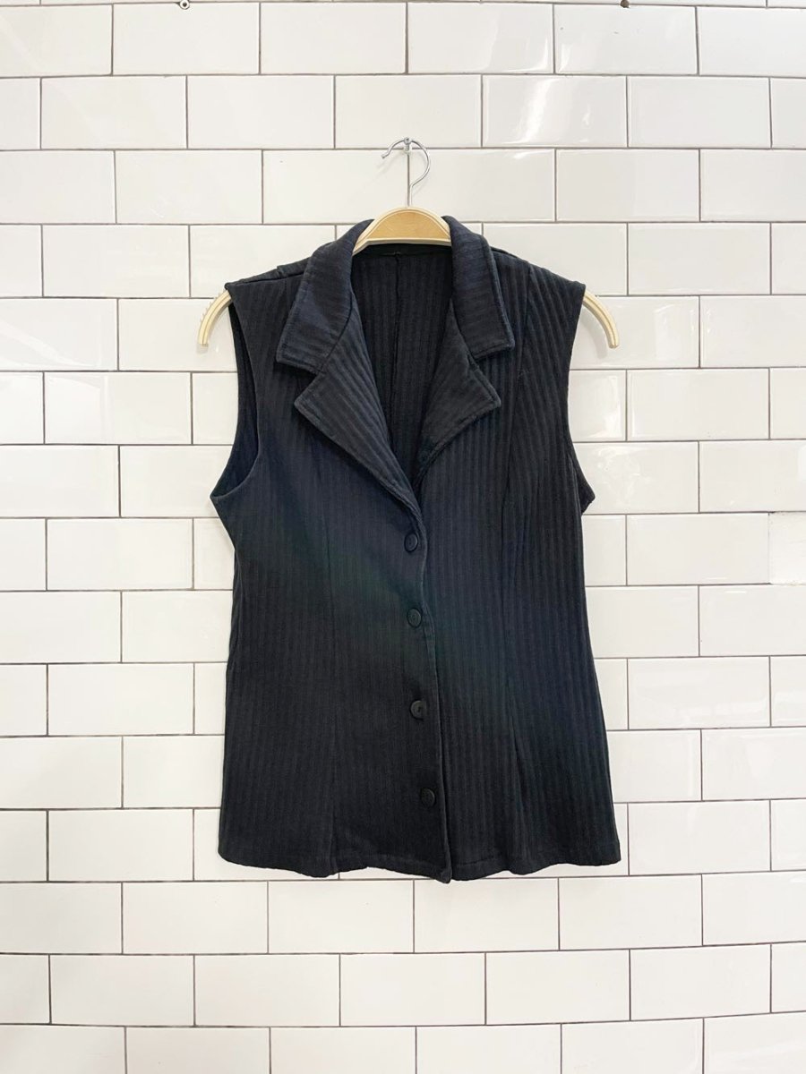 vintage 90s ribbed collared sleeveless shirt - good market thrift store