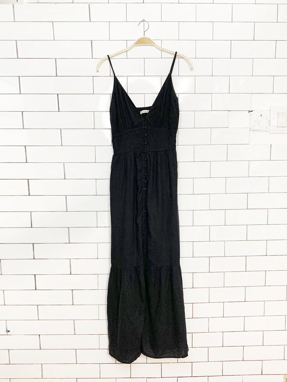 abercrombie & fitch linen-blend tiered maxi dress