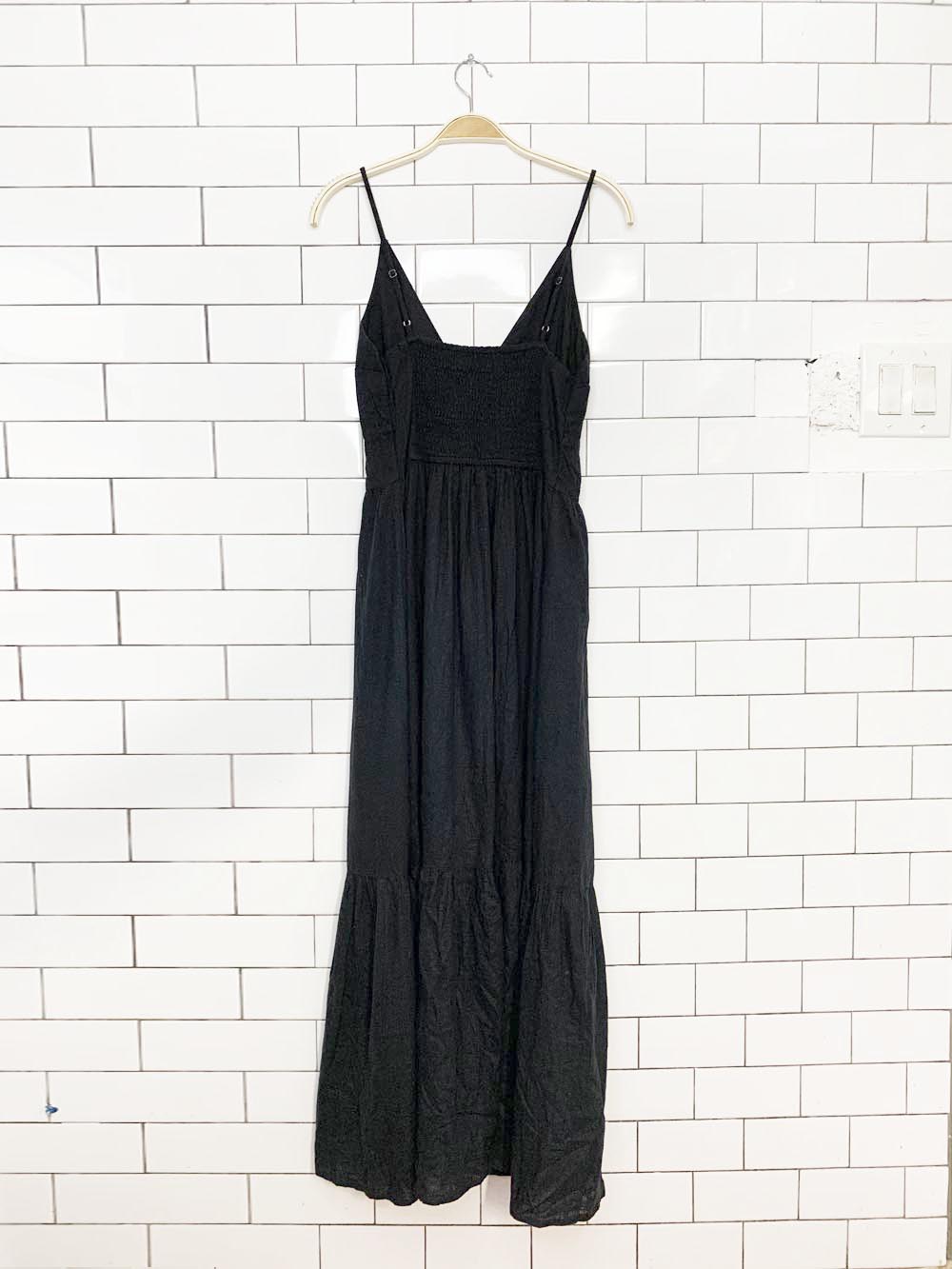 abercrombie & fitch linen-blend tiered maxi dress