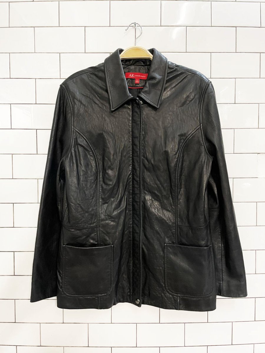 vintage 00s anne klein butter leather minimal zip jacket - good market thrift store