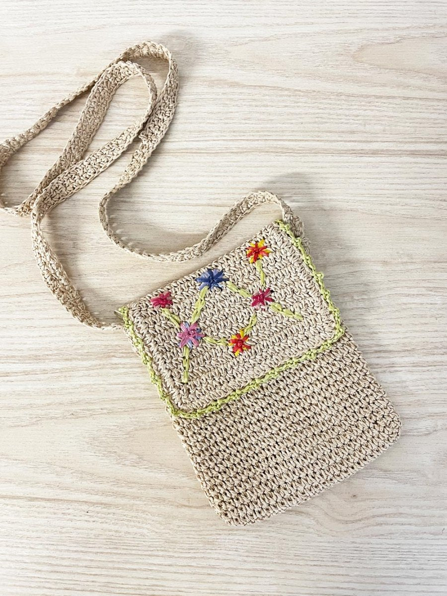 vintage straw floral crossbody bag - good market thrift store