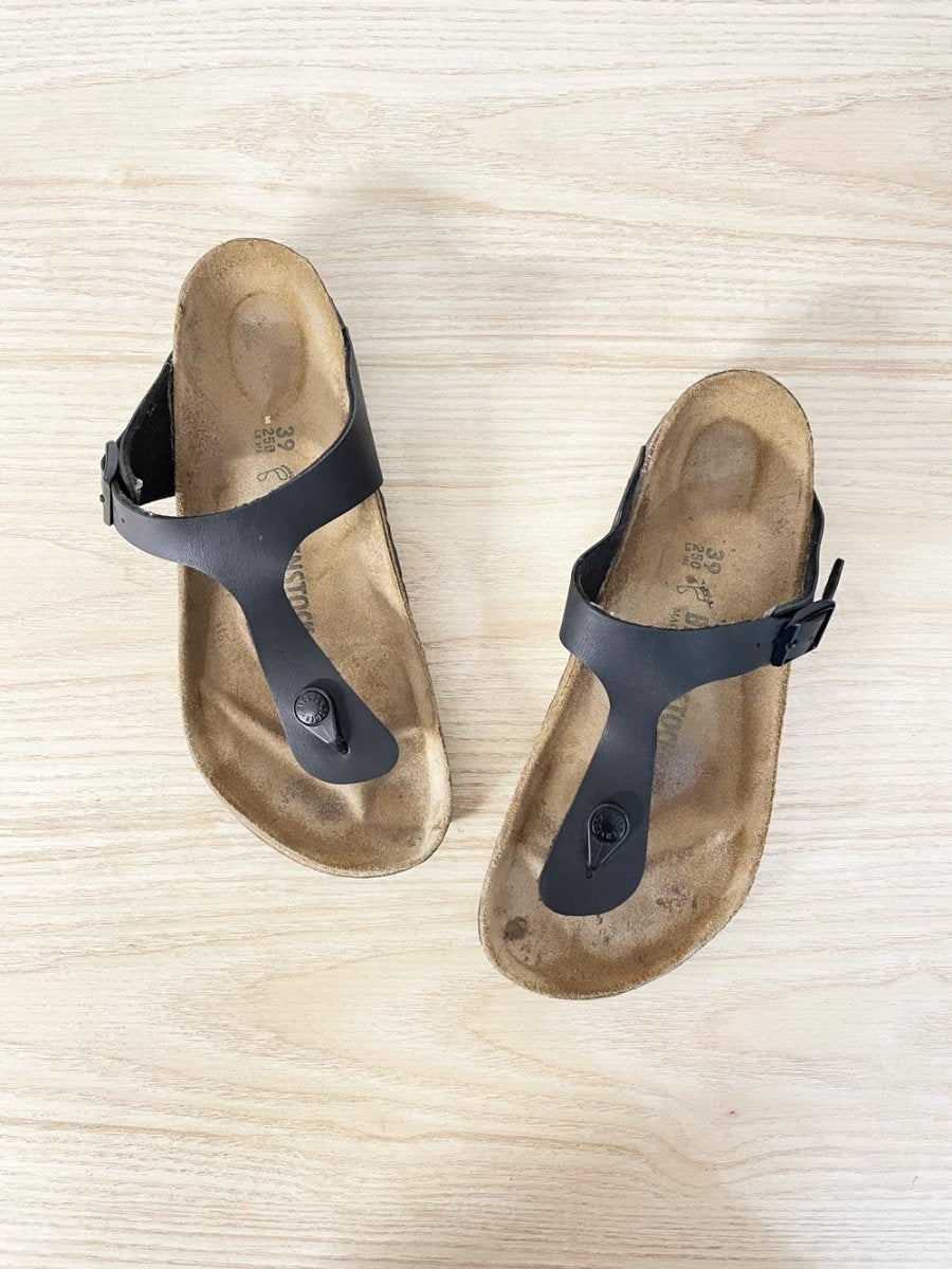 birkenstock gizeh black leather sandals - good market thrift store