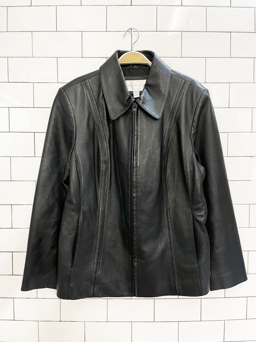 vintage 00s worthington soft leather minimal zip jacket - good market thrift store