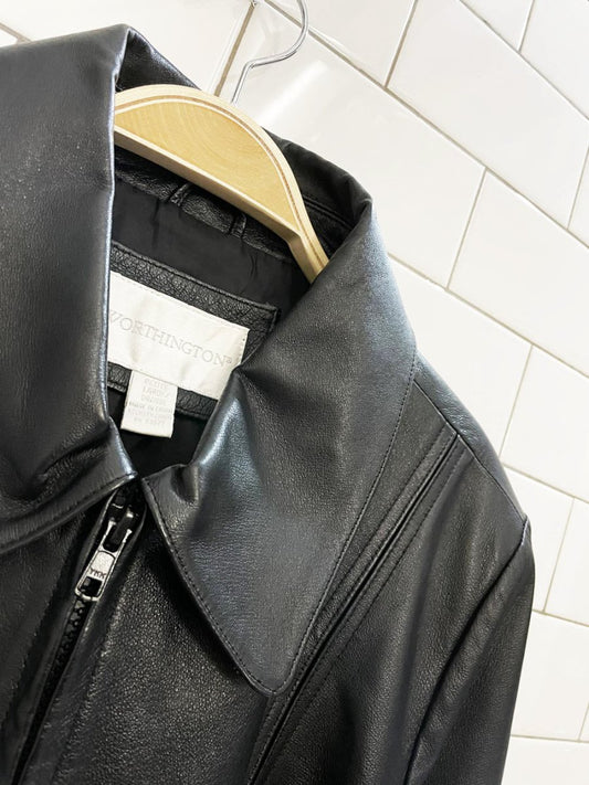 vintage 00s worthington soft leather minimal zip jacket - good market thrift store