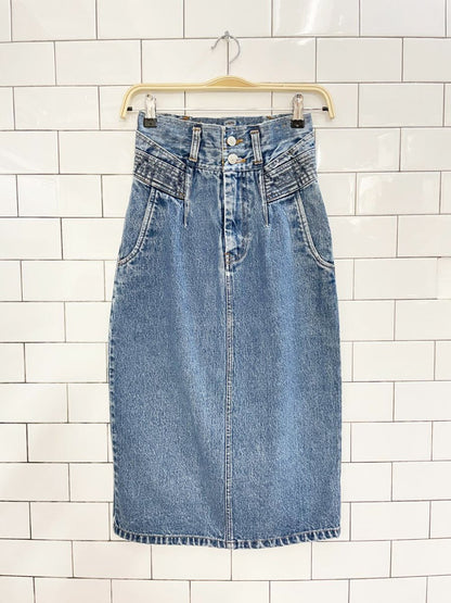 vintage 80s jordache high rise denim midi skirt - good market thrift store
