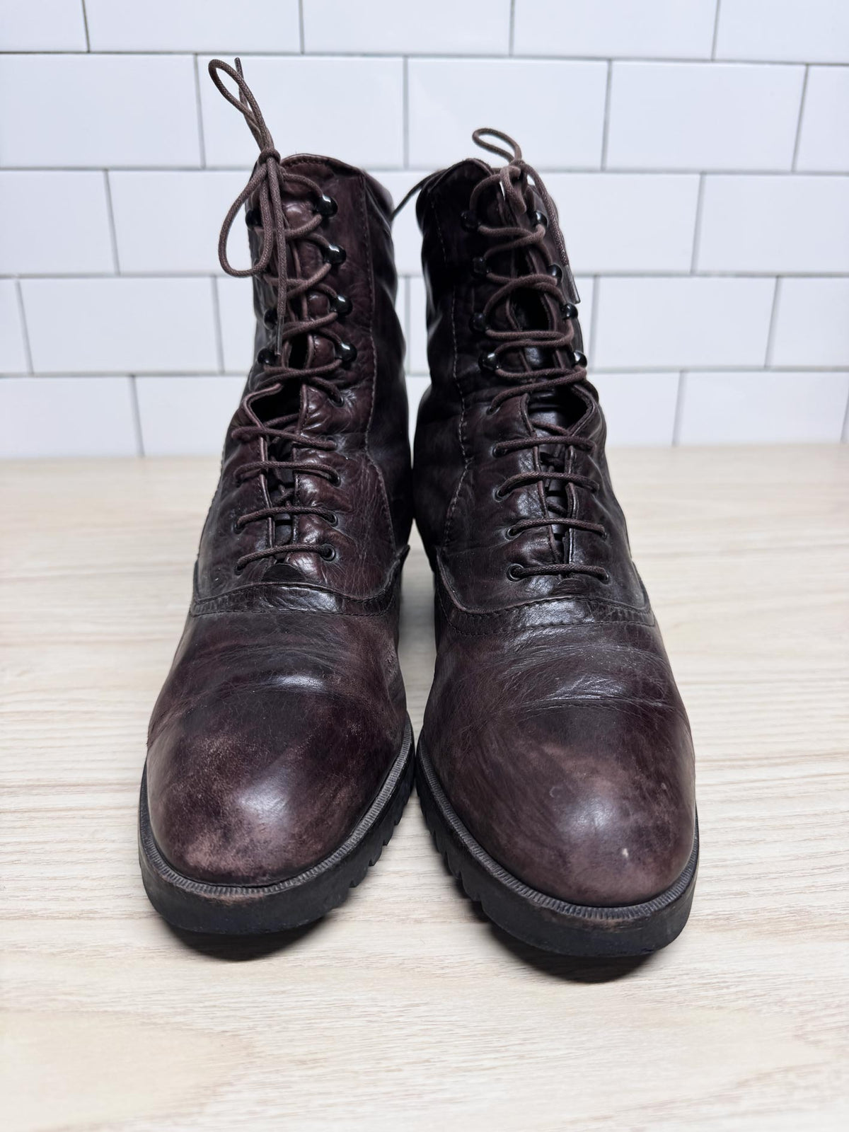 vintage JOA butter leather fleece wool lined lace up boot | lambskin