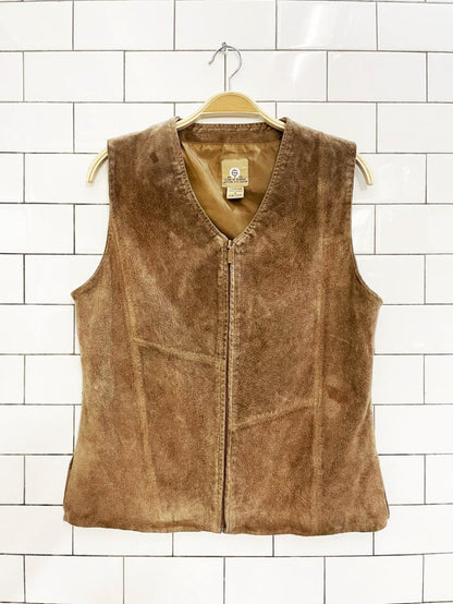 vintage 00s RTG patchwork suede minimal zip vest - good market thrift store