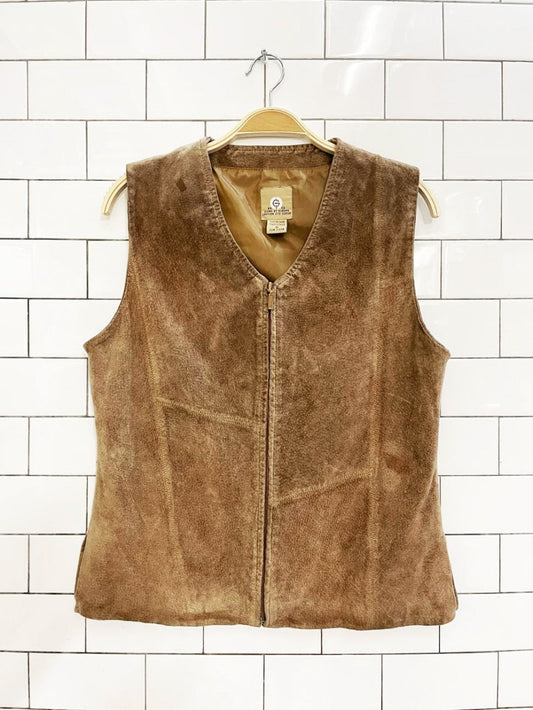vintage 00s RTG patchwork suede minimal zip vest - good market thrift store