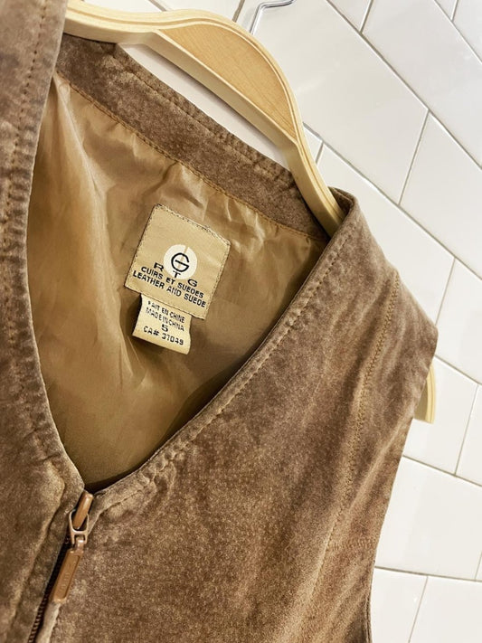 vintage 00s RTG patchwork suede minimal zip vest - good market thrift store