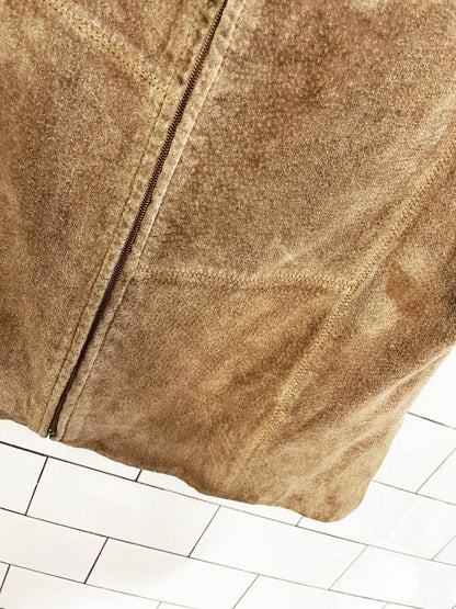 vintage 00s RTG patchwork suede minimal zip vest - good market thrift store