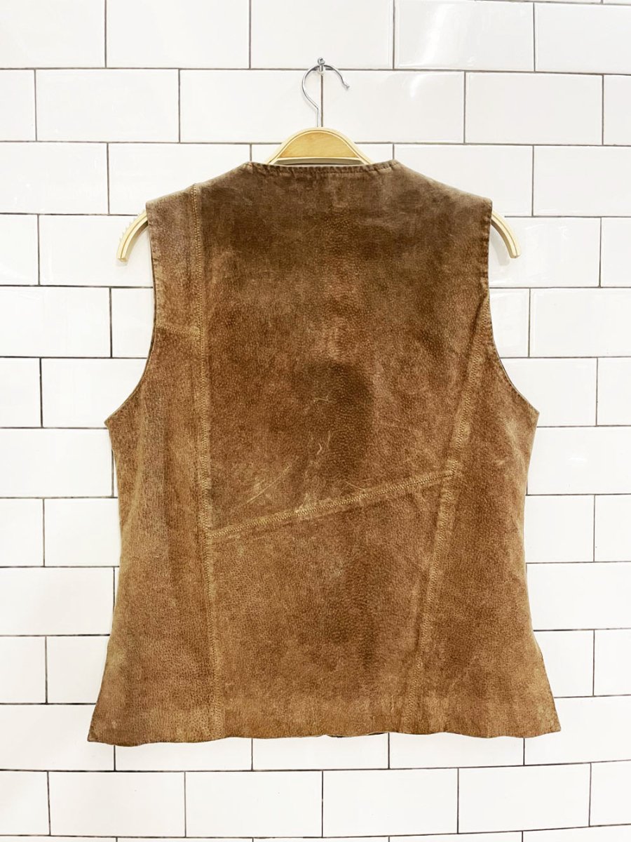 vintage 00s RTG patchwork suede minimal zip vest - good market thrift store