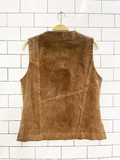 vintage 00s RTG patchwork suede minimal zip vest - good market thrift store