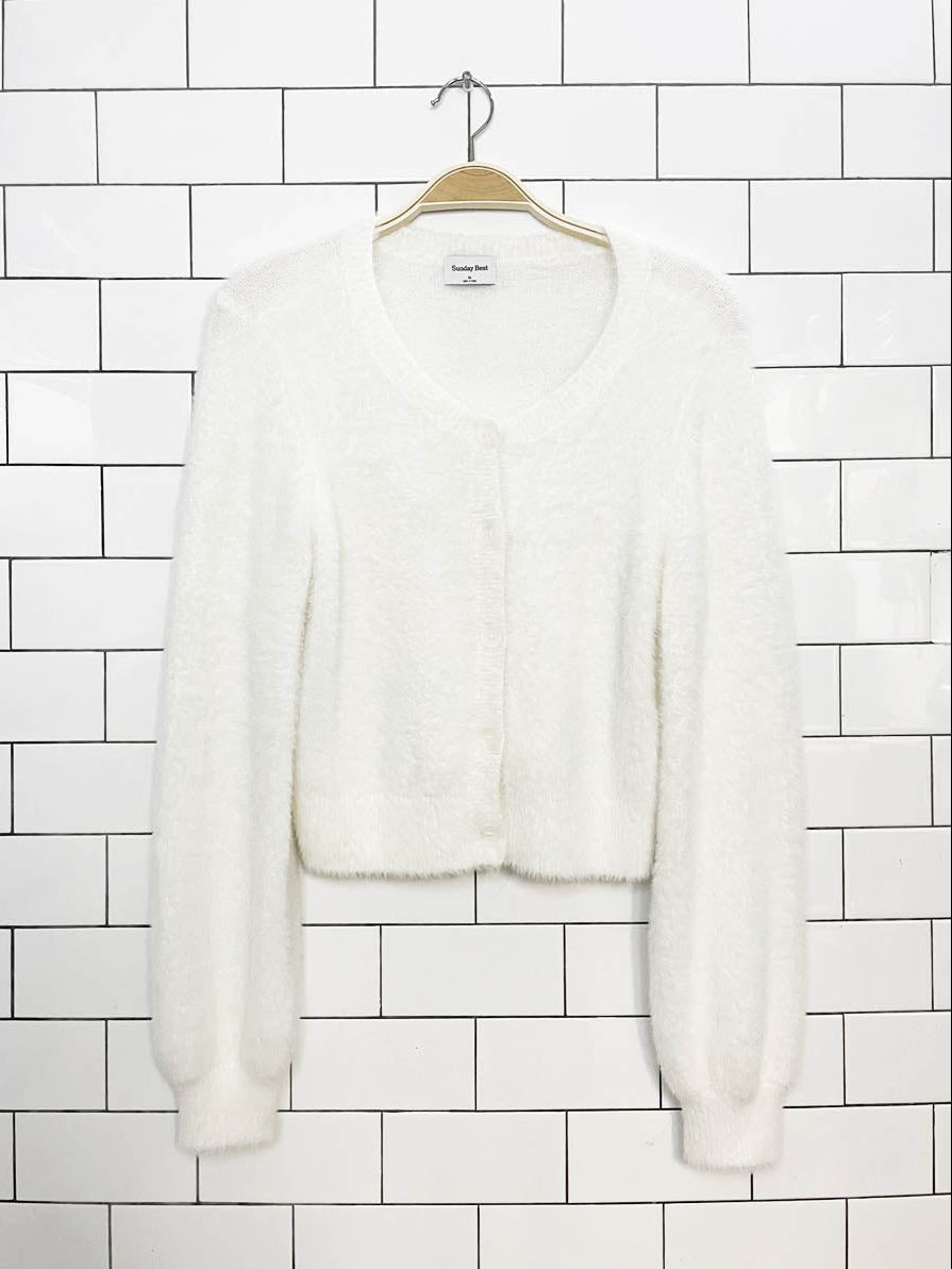 sunday best carmen fuzzy kitten soft stretchy cardigan | aritzia