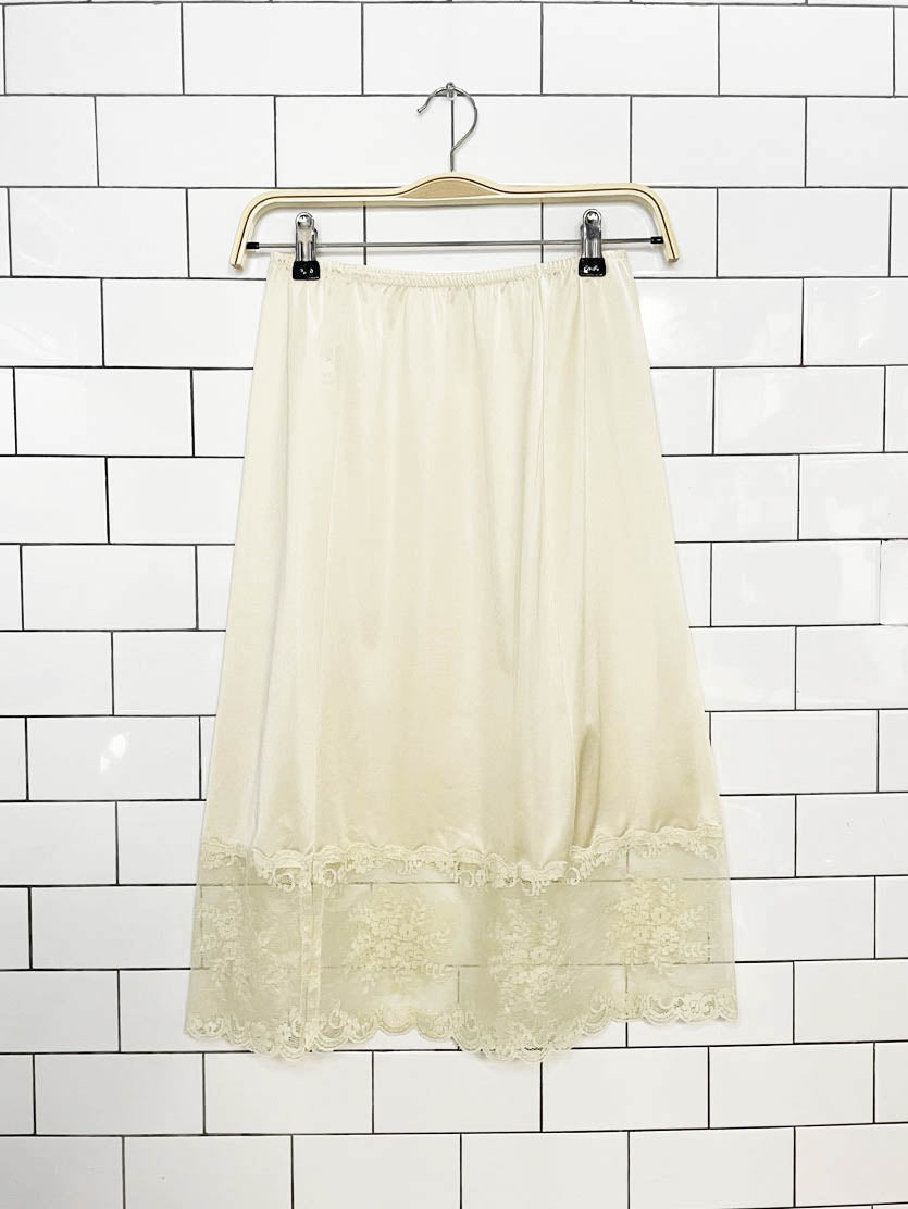 vintage 90s olga sateenn lace trim midi slip skirt