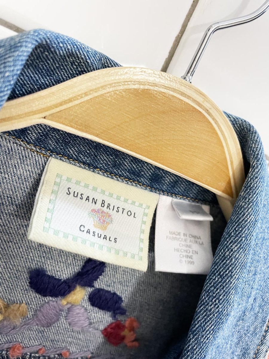 y2k susan bristol embroidered flowers denim vest top - good market thrift store