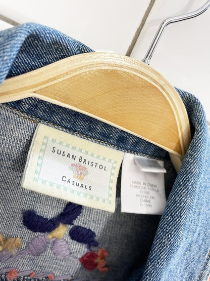 y2k susan bristol embroidered flowers denim vest top - good market thrift store