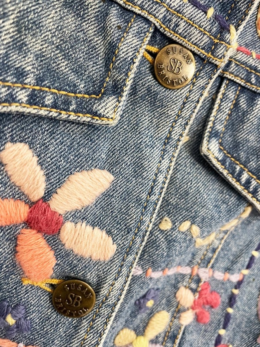 y2k susan bristol embroidered flowers denim vest top - good market thrift store