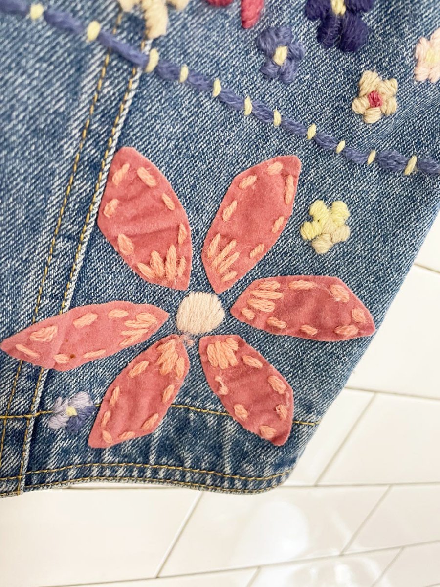 y2k susan bristol embroidered flowers denim vest top - good market thrift store