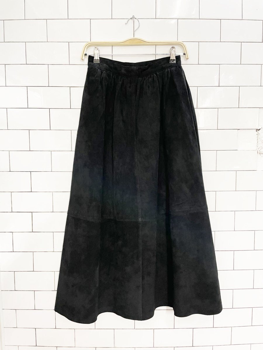 vintage 80s alfred sung sport suede full midi maxi skirt - good market thrift store