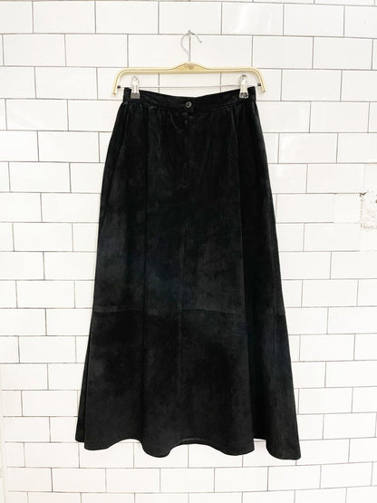 vintage 80s alfred sung sport suede full midi maxi skirt - good market thrift store
