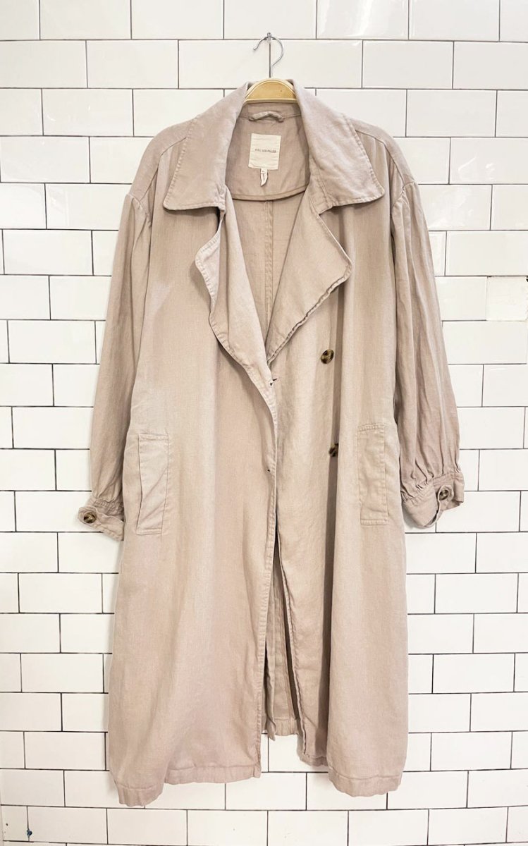 avec les filles 100% linen balloon sleeve trench coat | lagenlook | anthropologie - good market thrift store