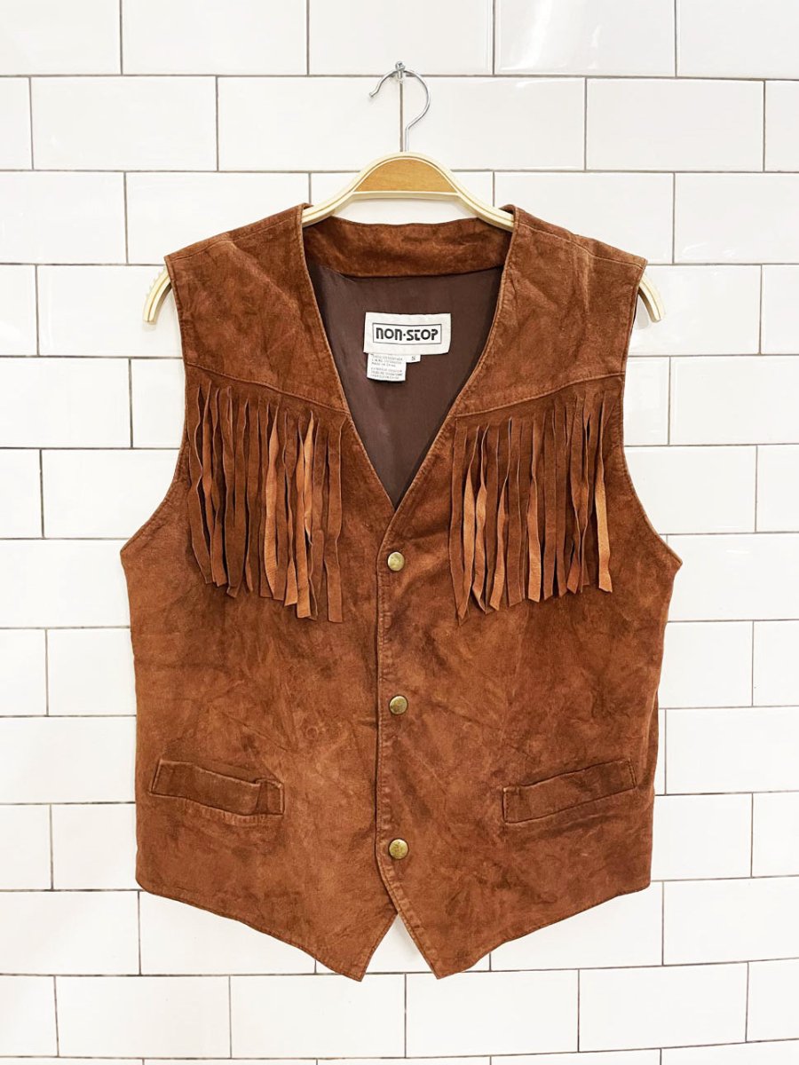 vintage 90s non - stop western fringe suede vest - good market thrift store