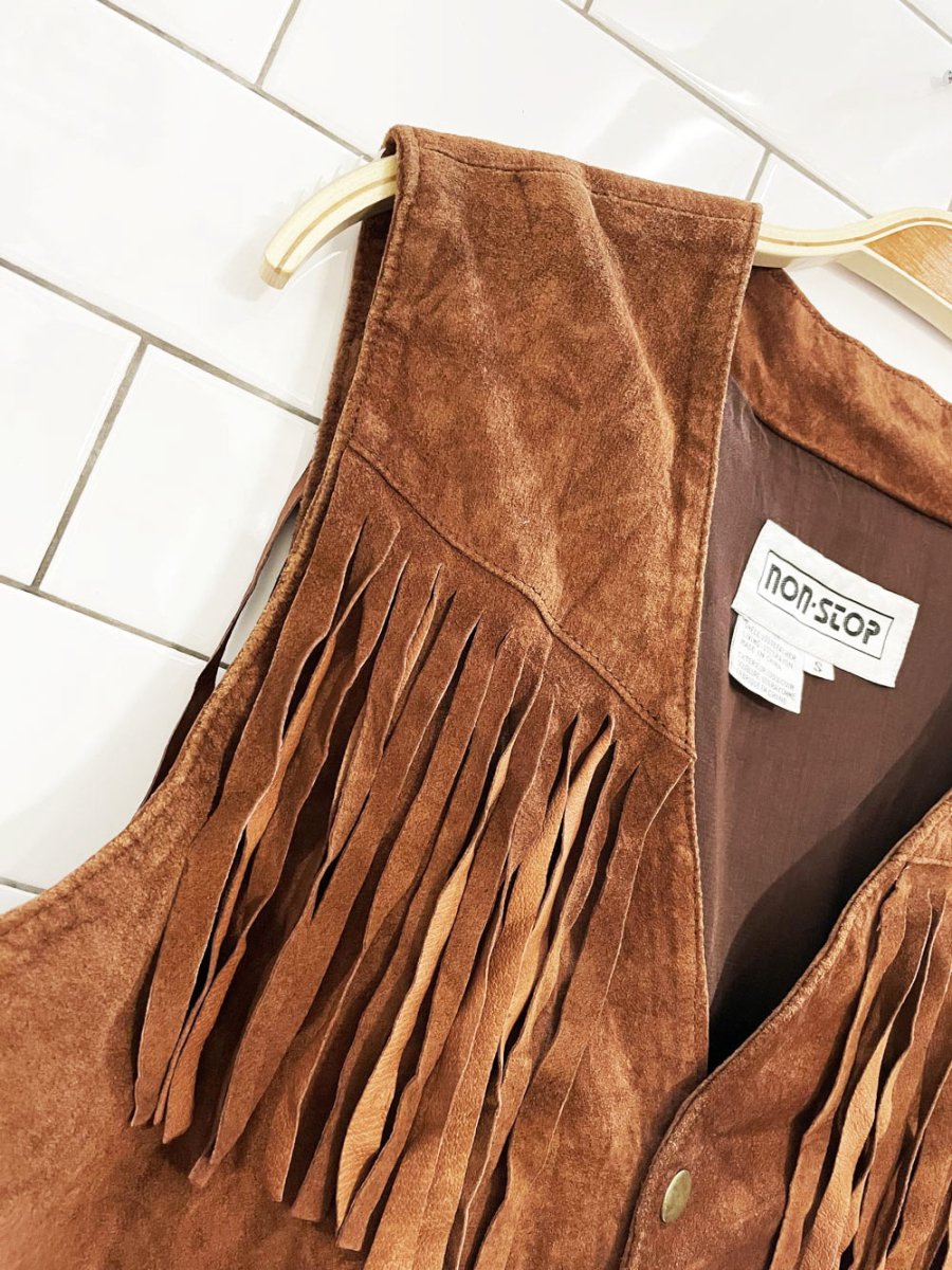 vintage 90s non - stop western fringe suede vest - good market thrift store