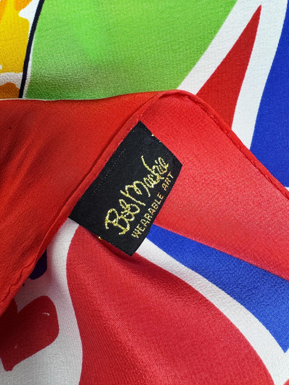 vintage bob mackie 100% silk "favourite things" xl square scarf | wearable art