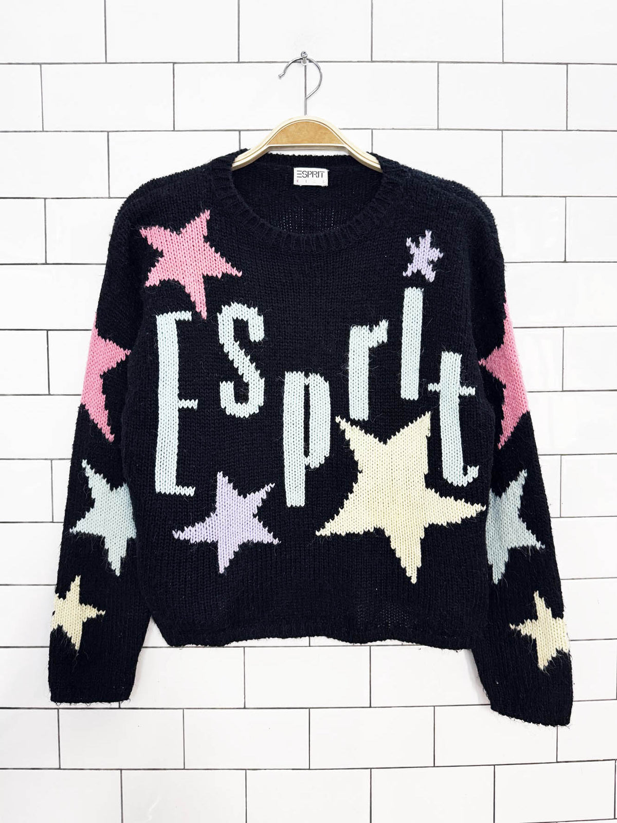 vintage 90s esprit spellout + stars knit sweater