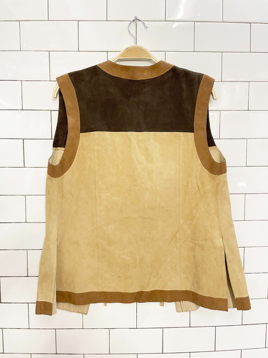 vintage lamb suede colourblock tie front vest | unlined - good market thrift store
