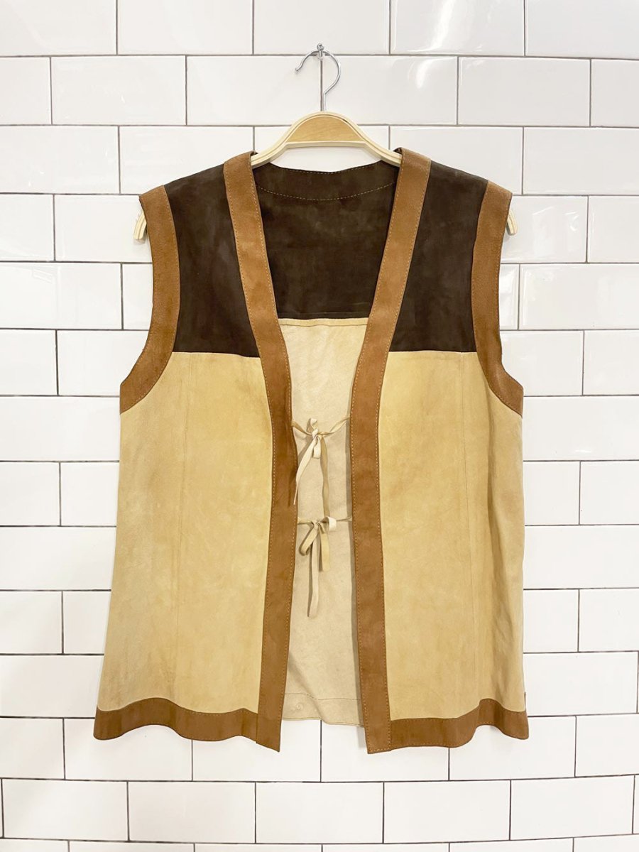 vintage lamb suede colourblock tie front vest | unlined - good market thrift store