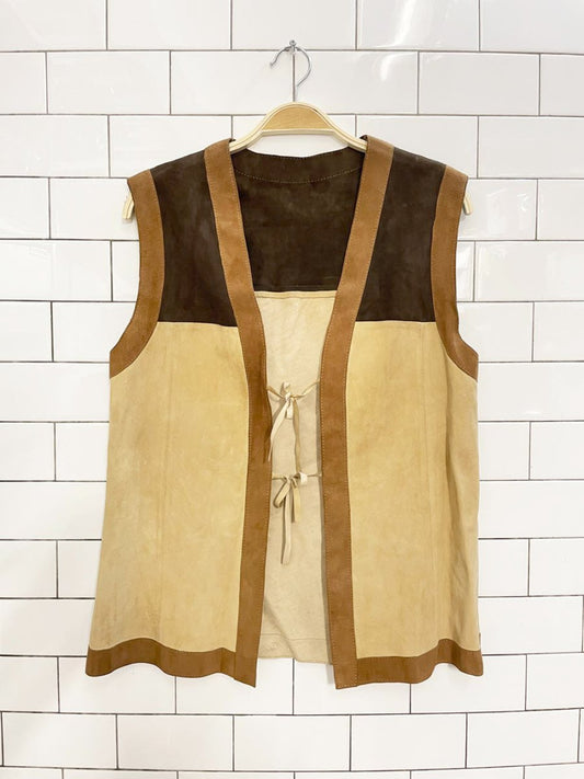 vintage lamb suede colourblock tie front vest | unlined - good market thrift store