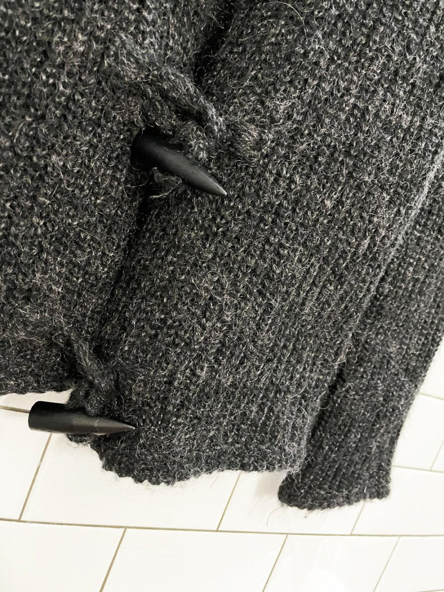 y2k ABS allen schwartz mohair knit cardigan with ostrich feather collar - good market thrift store