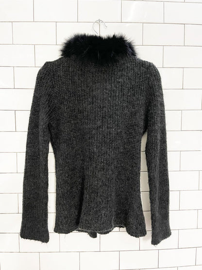 y2k ABS allen schwartz mohair knit cardigan with ostrich feather collar - good market thrift store