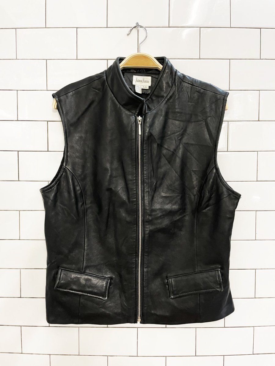 vintage 00s neiman marcus butter leather minimal zip vest - good market thrift store