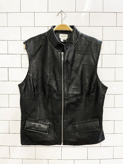 vintage 00s neiman marcus butter leather minimal zip vest - good market thrift store