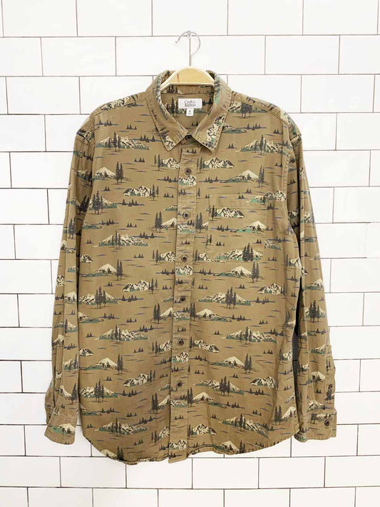 vintage 00s croft & barrow mountain print full button shirt