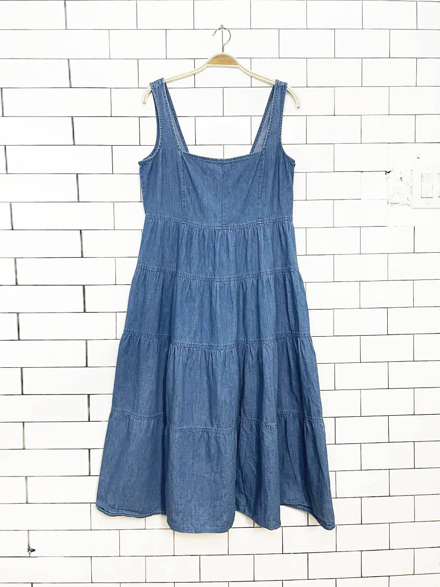 j crew tiered denim midi dress