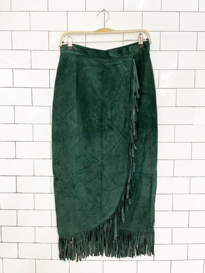 vintage 80s danier fringe wrap suede maxi skirt - good market thrift store