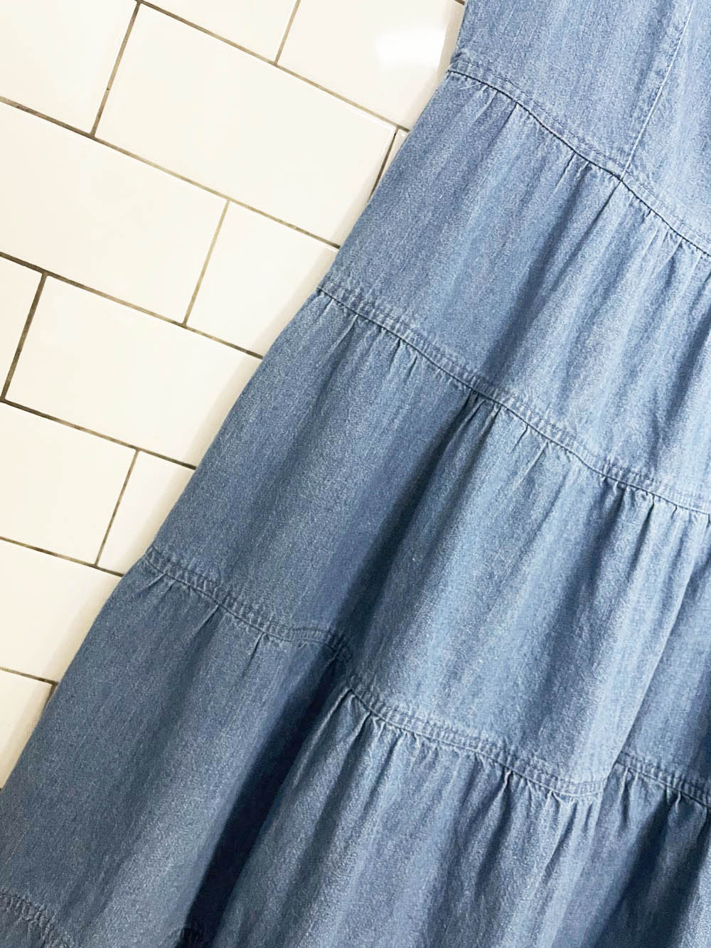 j crew tiered denim midi dress