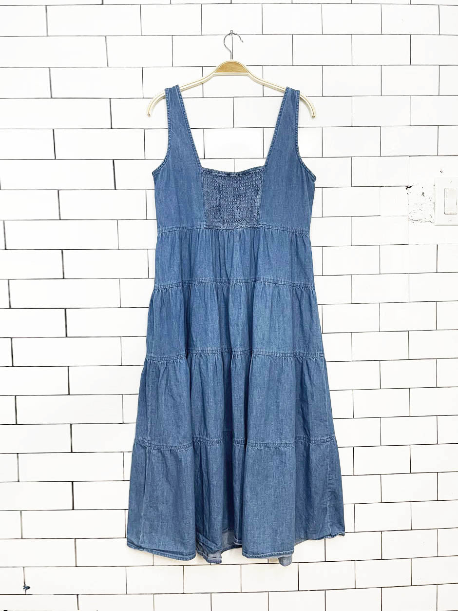 j crew tiered denim midi dress