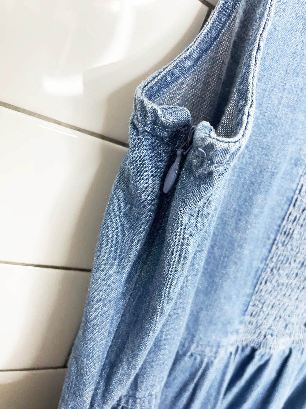 j crew tiered denim midi dress