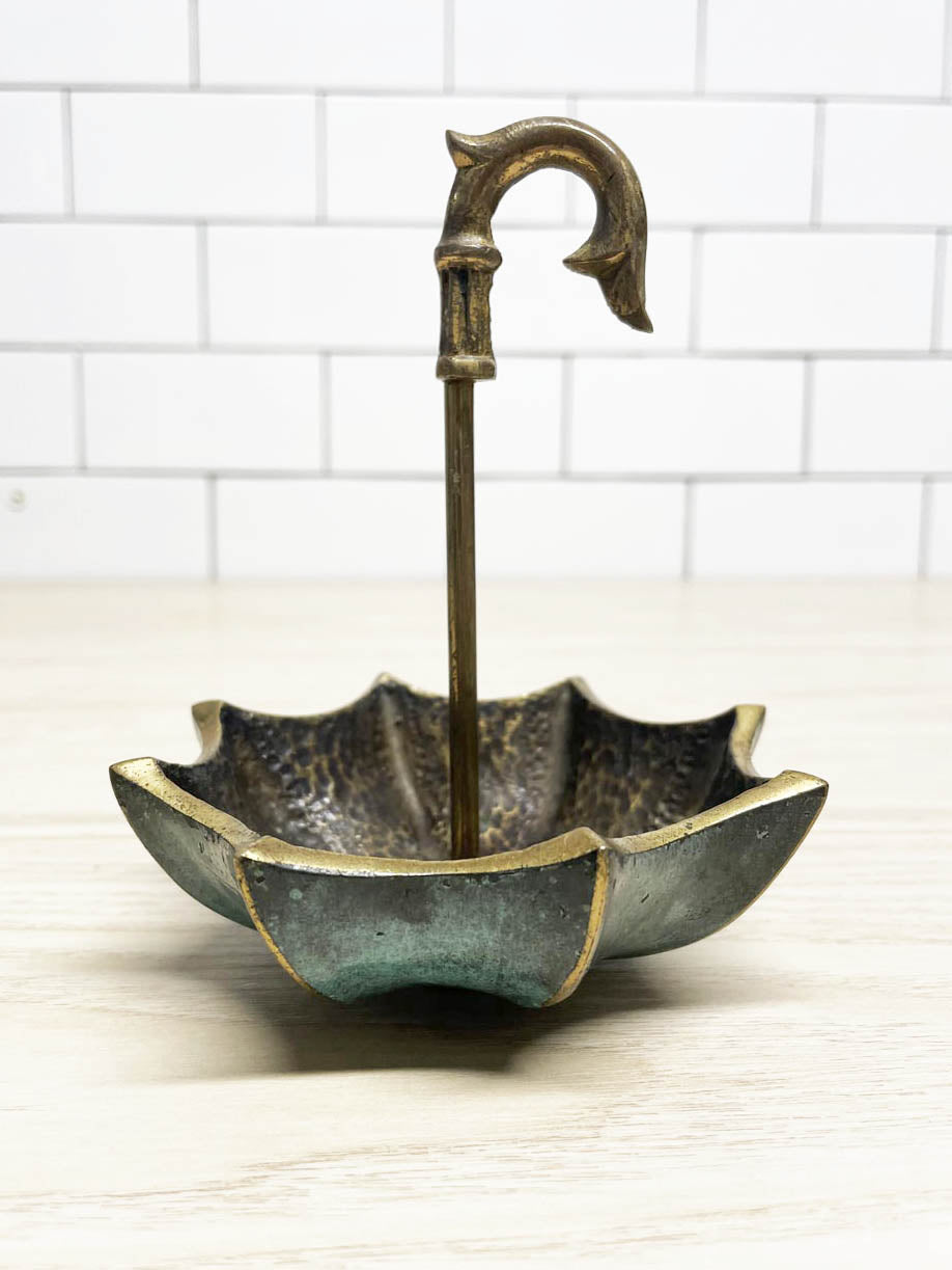 vintage 60s verdigris brass umbrella catch-all | mid-century
