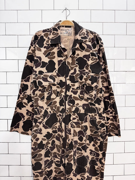 vintage 90s duck bay camo duck canvas utility coveralls