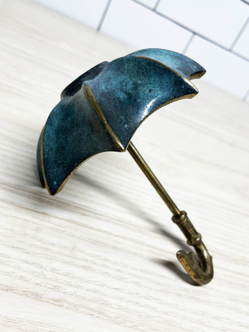 vintage 60s verdigris brass umbrella catch-all | mid-century