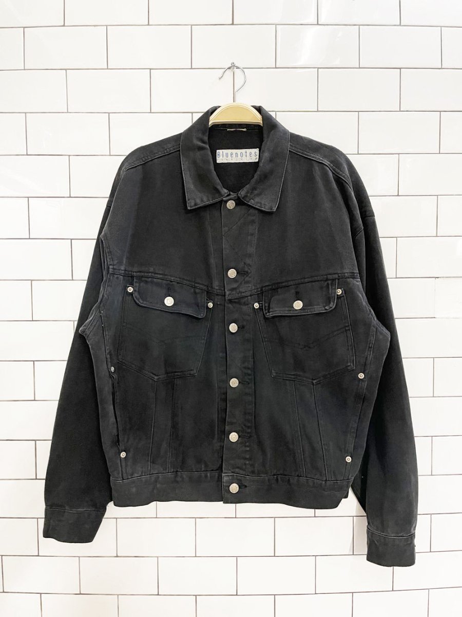 vintage 80s bluenotes oversized black denim jacket - good market thrift store